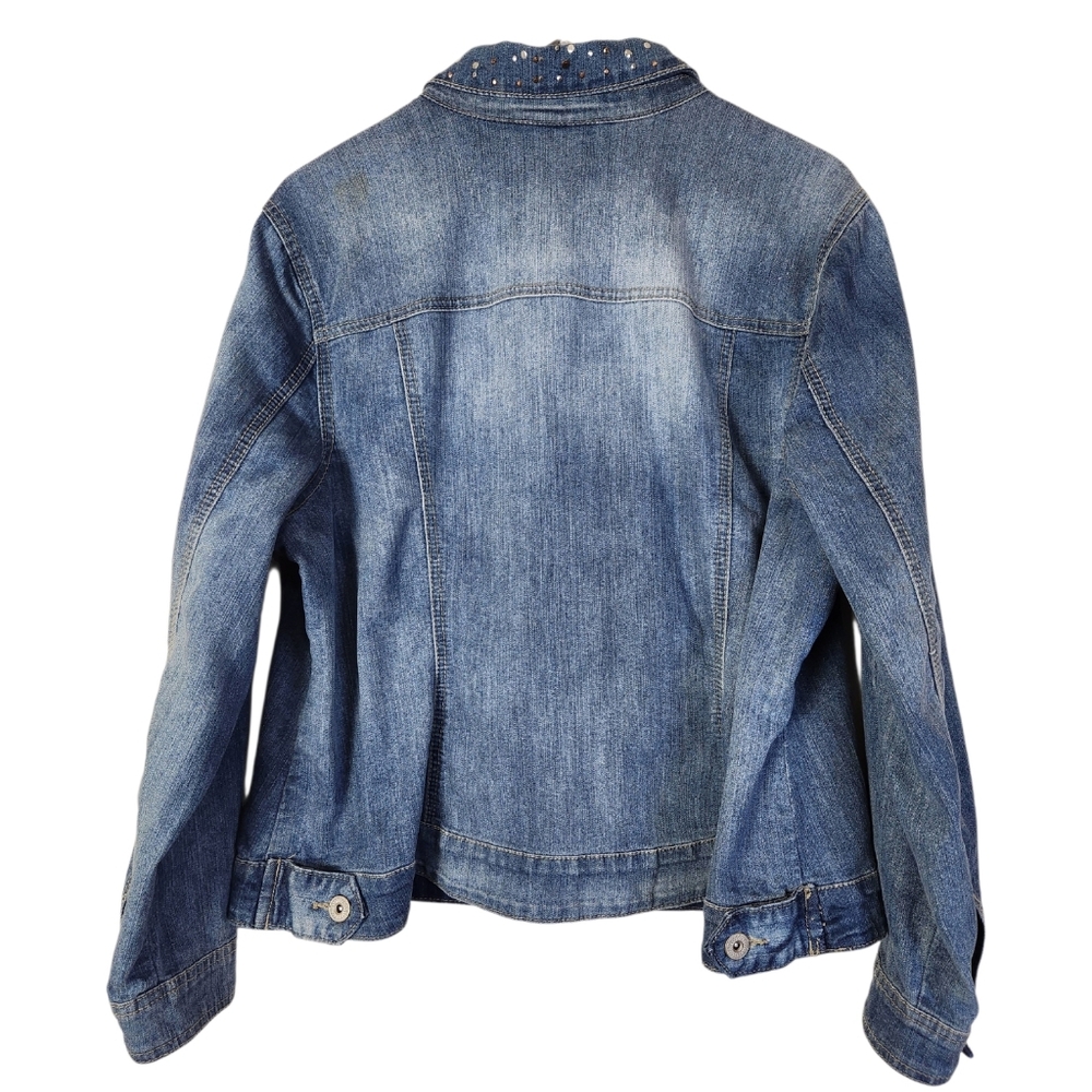 Roz & Ali Denim Boho Trucker Jean Jacket Embellished Metal Studs Pockets 18/20 - Picture 3 of 9